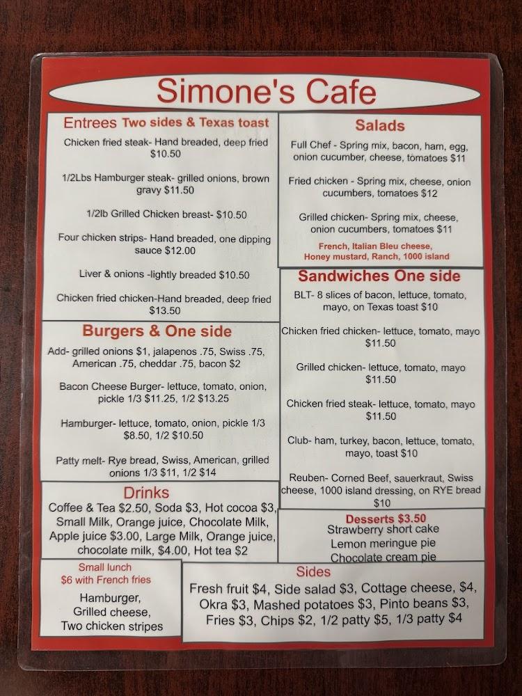 Simone's Cafe Menu image 1