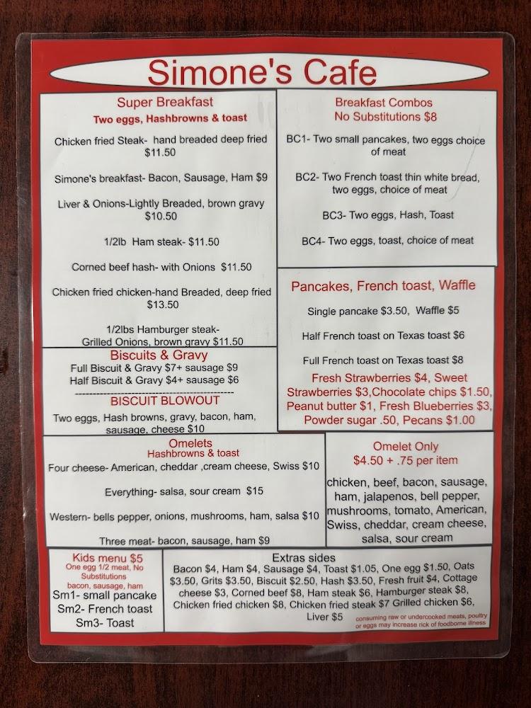 Simone's Cafe Menu image 2