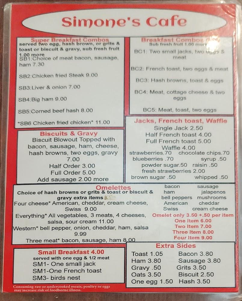 Simone's Cafe Menu image 3